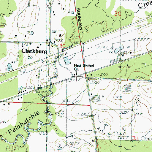 Topographic Map of First United Church, MS