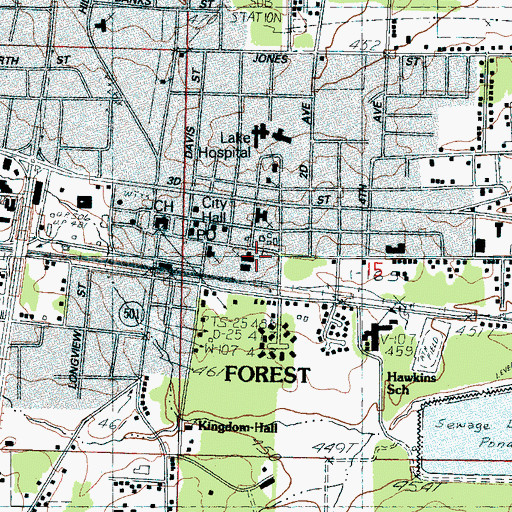 Topographic Map of Forest Baptist Church, MS