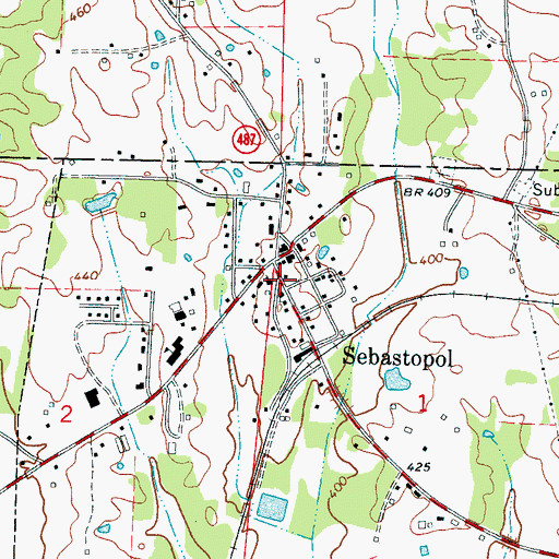 Topographic Map of Sebastopol Baptist Church, MS