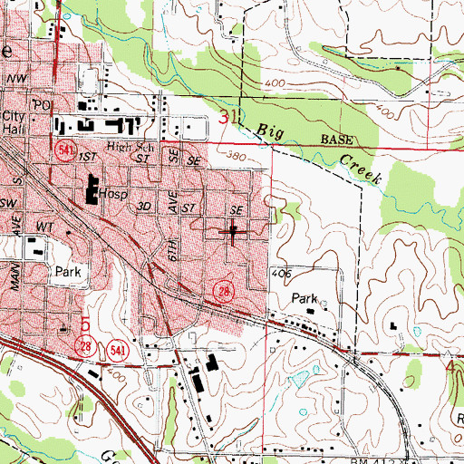 Topographic Map of East Side Baptist Church, MS
