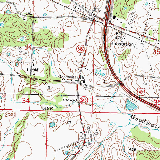 Topographic Map of Goodwater School (historical), MS