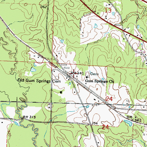Topographic Map of Gum Springs, MS