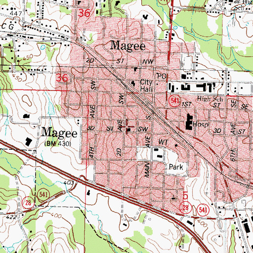 Topographic Map of Magee Presbyterian Church, MS