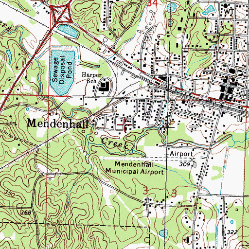 Topographic Map of Mendenhall Bible Church, MS
