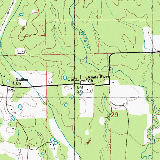 Topographic Map of Amite River Cemetery, MS