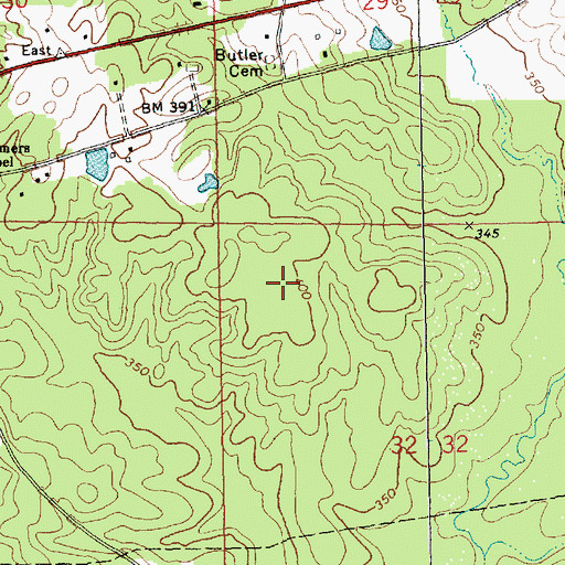 Topographic Map of Burris Cemetery, MS