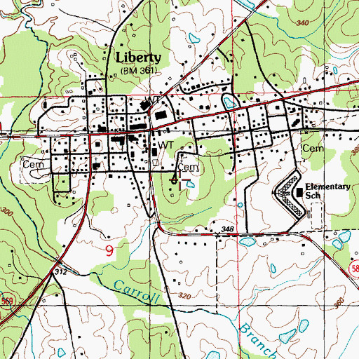 Topographic Map of Cedar Grove Cemetery, MS