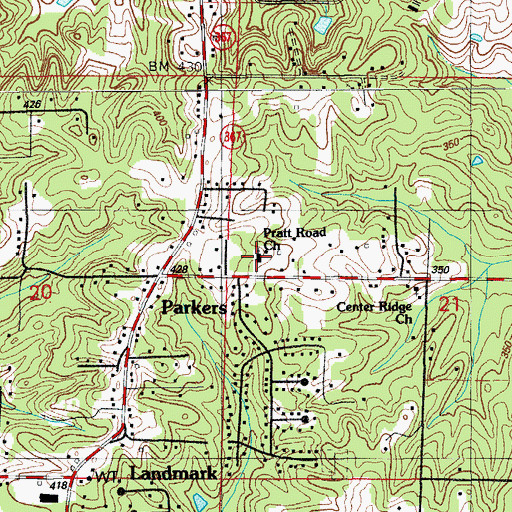 Topographic Map of Pratt Road Church, AR