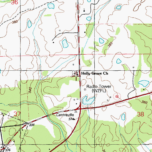Topographic Map of Holly Grove Cemetery, MS