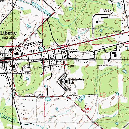 Topographic Map of Liberty Cemetery, MS