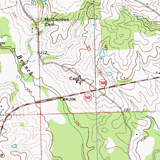 Topographic Map of McDaniel-Travis Cemetery, MS