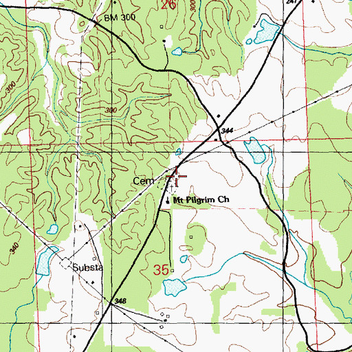 Topographic Map of Mount Pilgrim Cemetery, MS