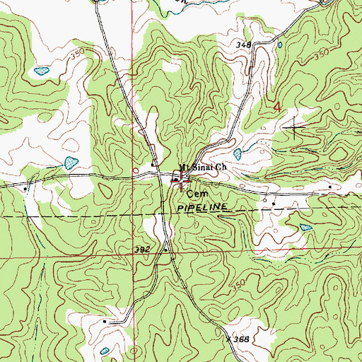 Topographic Map of Mount Sinai Cemetery, MS
