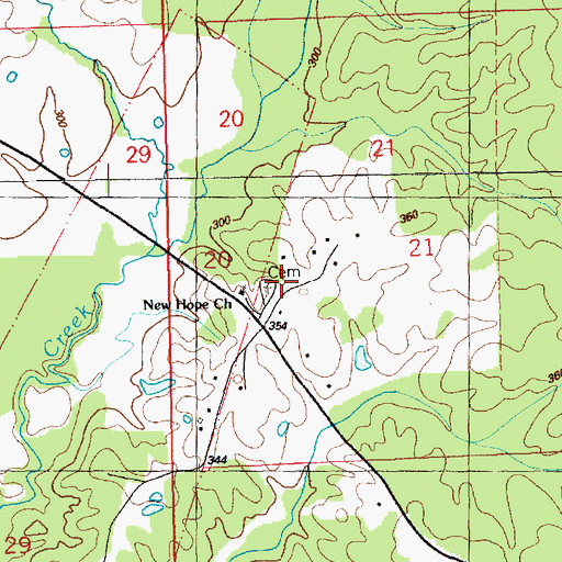 Topographic Map of New Hope Cemetery, MS