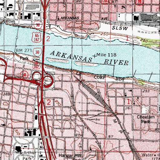 Topographic Map of Second Street Bridge, AR