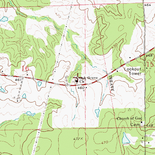 Topographic Map of Oak Grove Cemetery, MS