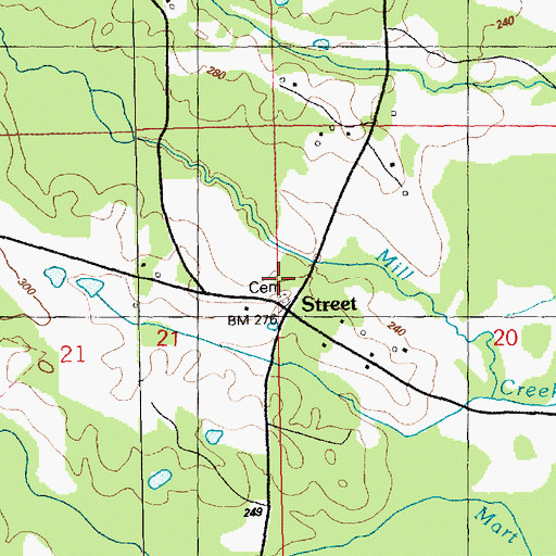Topographic Map of Street Cemetery, MS
