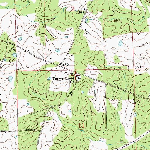 Topographic Map of Terrys Creek Cemetery, MS