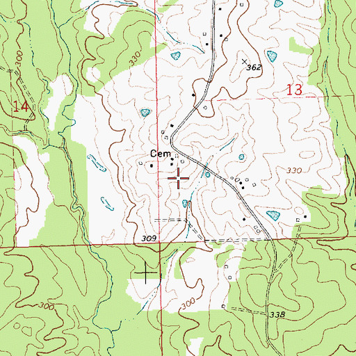 Topographic Map of Wall Cemetery, MS