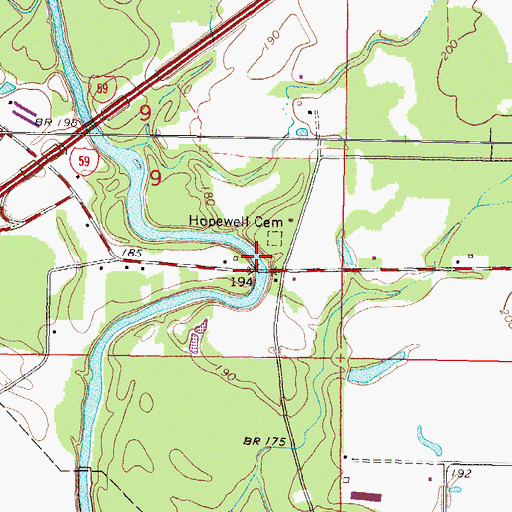 Topographic Map of Albeison Bridge, MS
