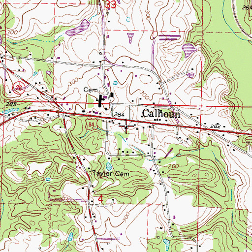 Topographic Map of Calhoun Baptist Church, MS
