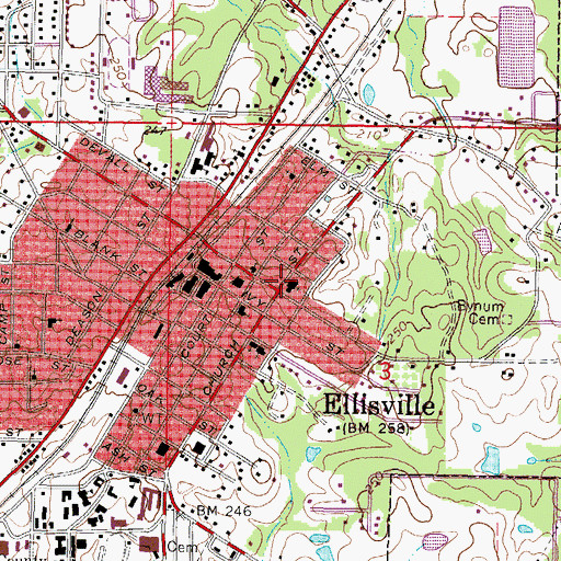 Topographic Map of Ellisville Baptist Church, MS