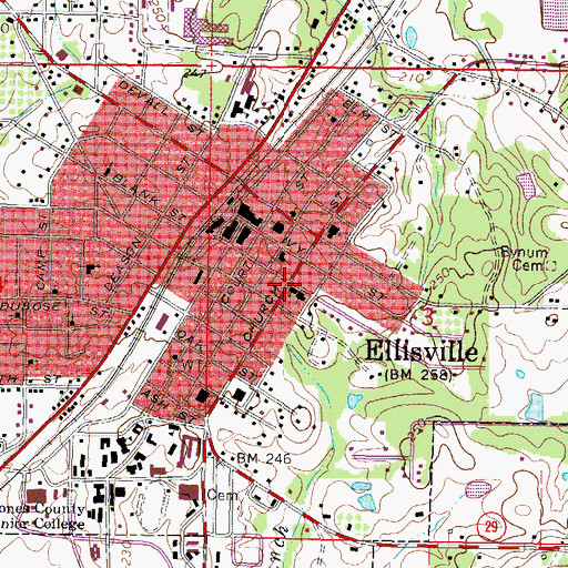Topographic Map of Ellisville First United Methodist Church, MS