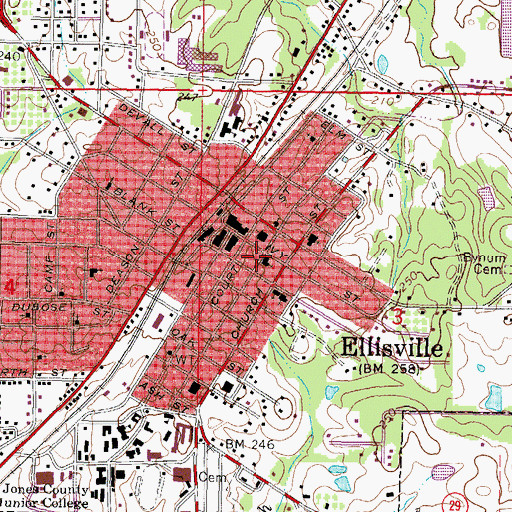 Topographic Map of First Presbyterian Church of Ellisville, MS