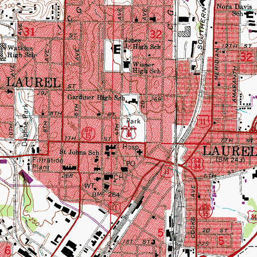Topographic Map of Gardiner Park, MS