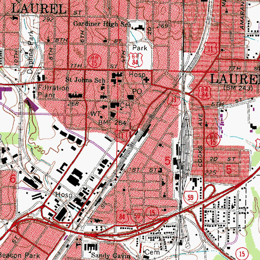 Topographic Map of Golden Harvest Ministries Church, MS