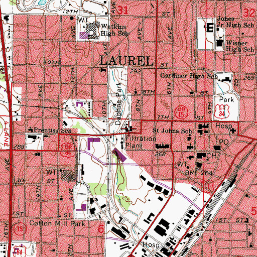 Topographic Map of Immaculate Conception Catholic Church, MS