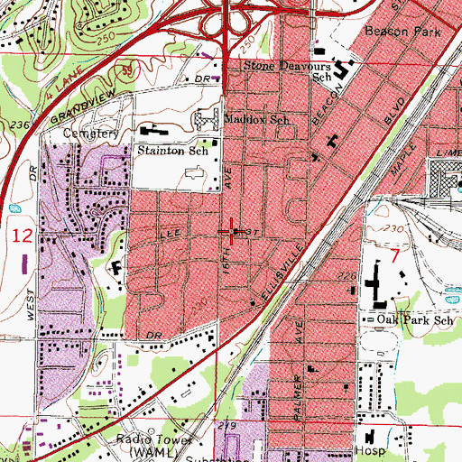 Topographic Map of Justice Heights United Methodist Church, MS