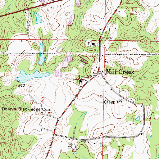 Topographic Map of Mill Creek Church of God, MS