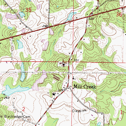 Topographic Map of Mill Creek Methodist Church, MS