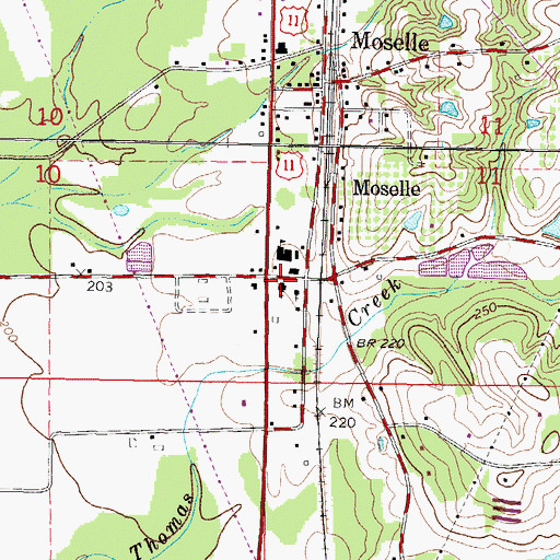 Topographic Map of Moselle Memorial Baptist Church, MS