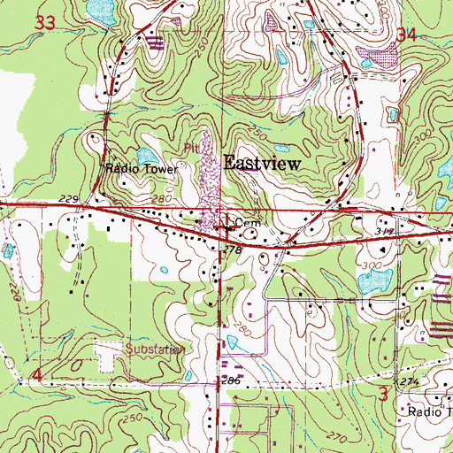 Topographic Map of Mount Oral Baptist Church, MS