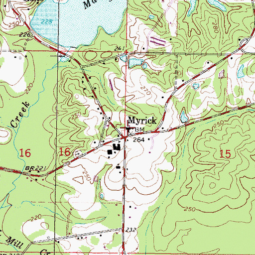Topographic Map of Myrick Baptist Church, MS