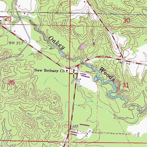 Topographic Map of Oak Barry Church (historical), MS