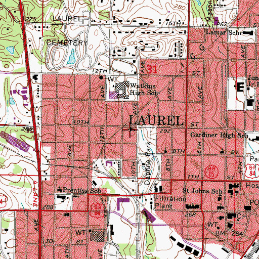 Topographic Map of Parkview Baptist Church, MS