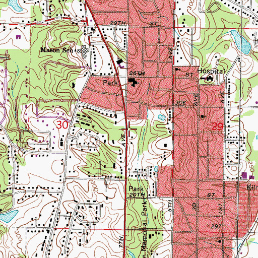 Topographic Map of Pine Tree Village Shopping Center, MS