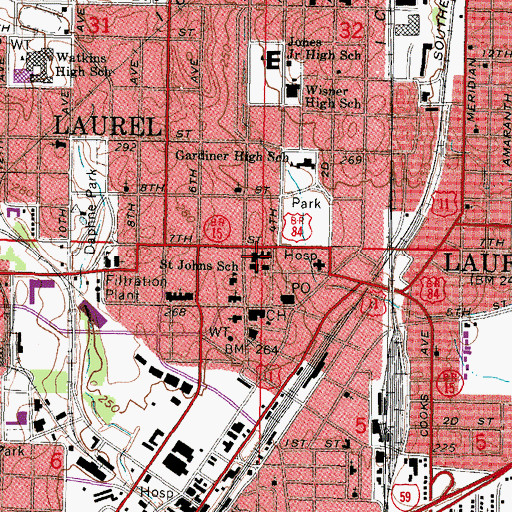 Topographic Map of Rogers Library and Museum, MS