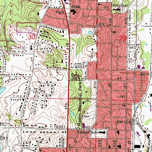 Topographic Map of Seventh Avenue Park, MS