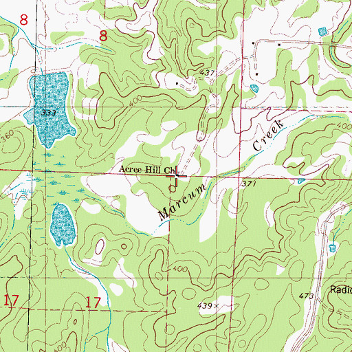 Topographic Map of Acree Hill Church, MS