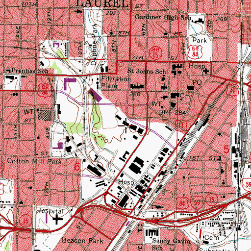 Topographic Map of Sawmill Square Mall Shopping Center, MS