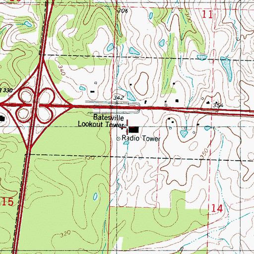 Topographic Map of Batesville Lookout Tower, MS