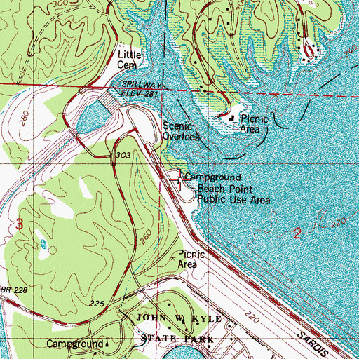 Topographic Map of Beach Point Public Use Area, MS
