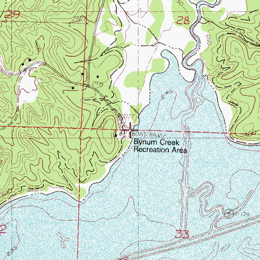 Topographic Map of Bynum Creek Recreation Area, MS