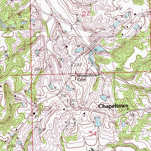 Topographic Map of Chapeltown Cemetery, MS