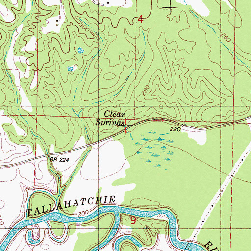 Topographic Map of Clear Springs, MS
