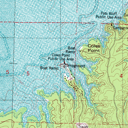 Topographic Map of Coles Point Public Use Area, MS